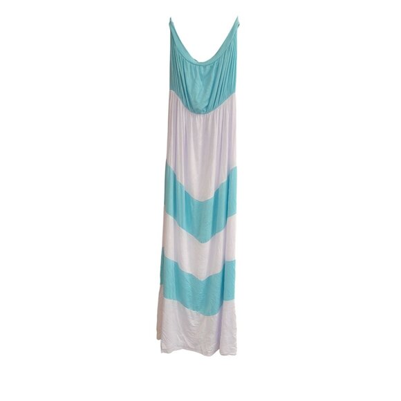 Turquoise & White Large Chevron Maxi Summer Dress Tween Teen - Picture 2 of 3